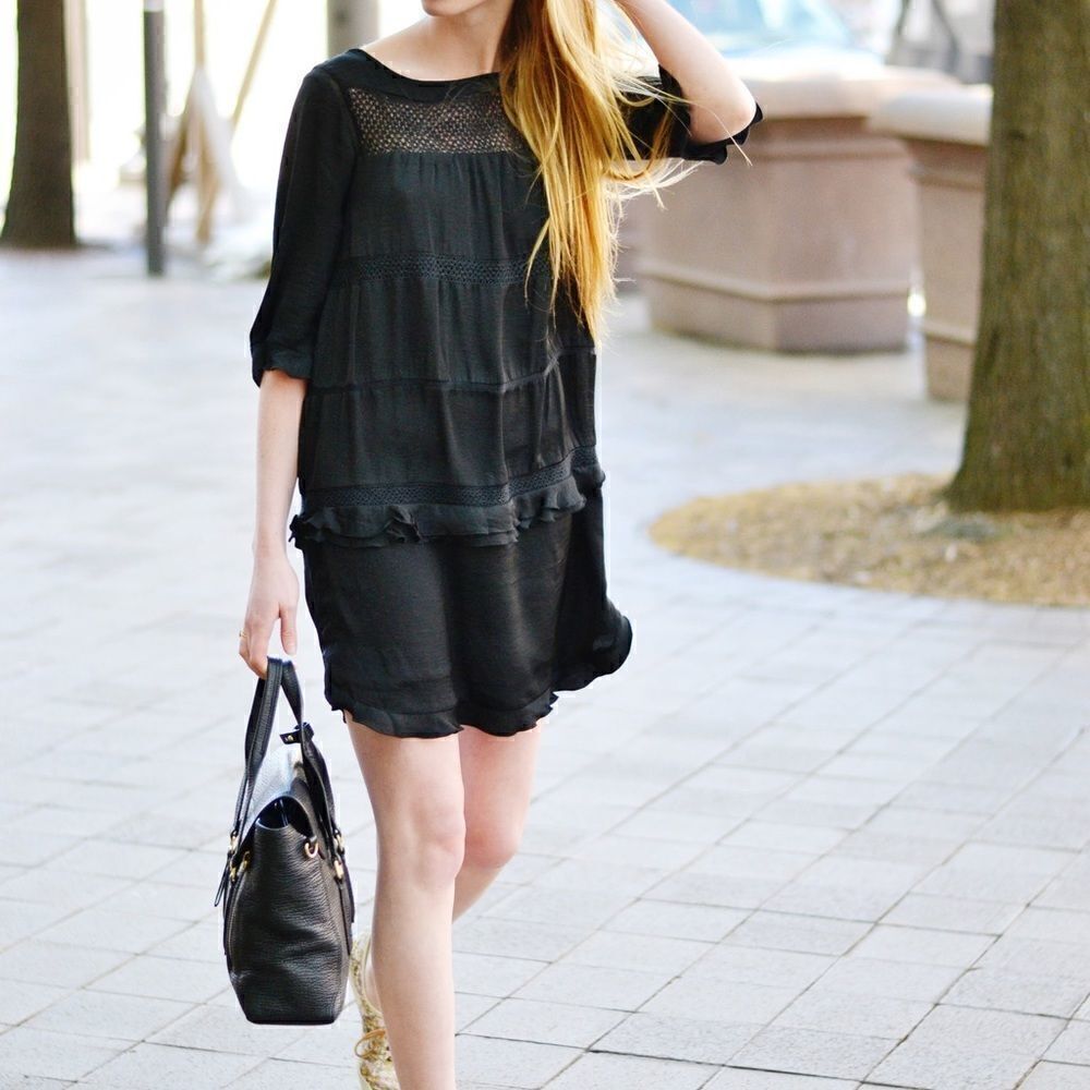 🍋 WhoWhatWear • Tiered Boho Black Dress Size S